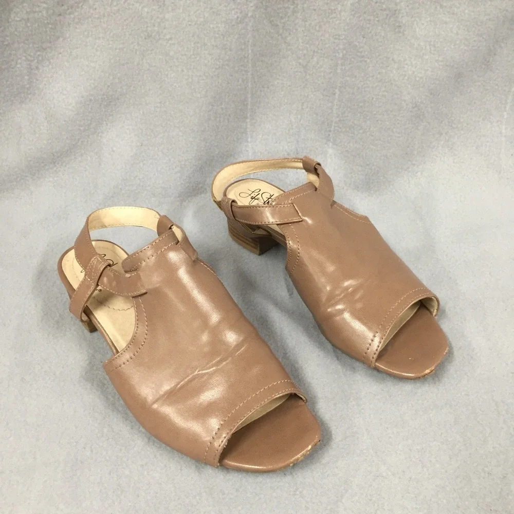 LifeStride Mona Tan Brown Slingback Block Heel Sandals Womens Size 7M Open Toe